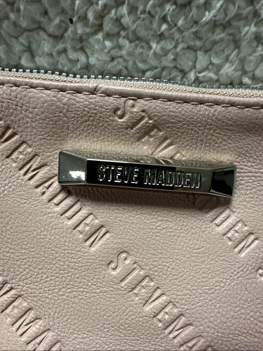 Steve Madden Dusty Pink Wristlet Clutch Purse Monogram Faux Leather, EUC